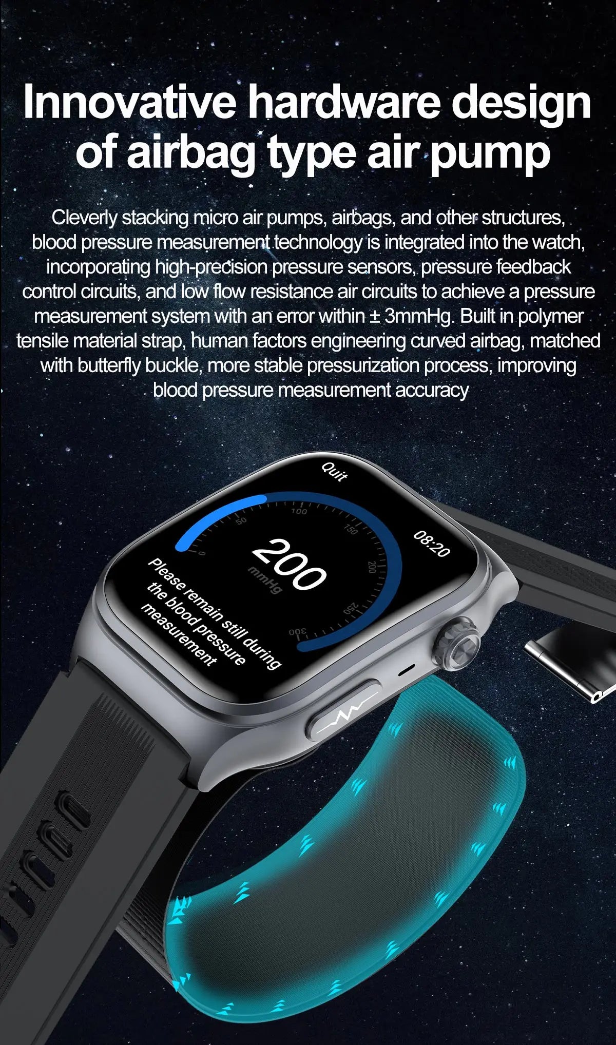 2025 New Luxury High-End Air Pump Airbag Blood Pressure Smart Watch
