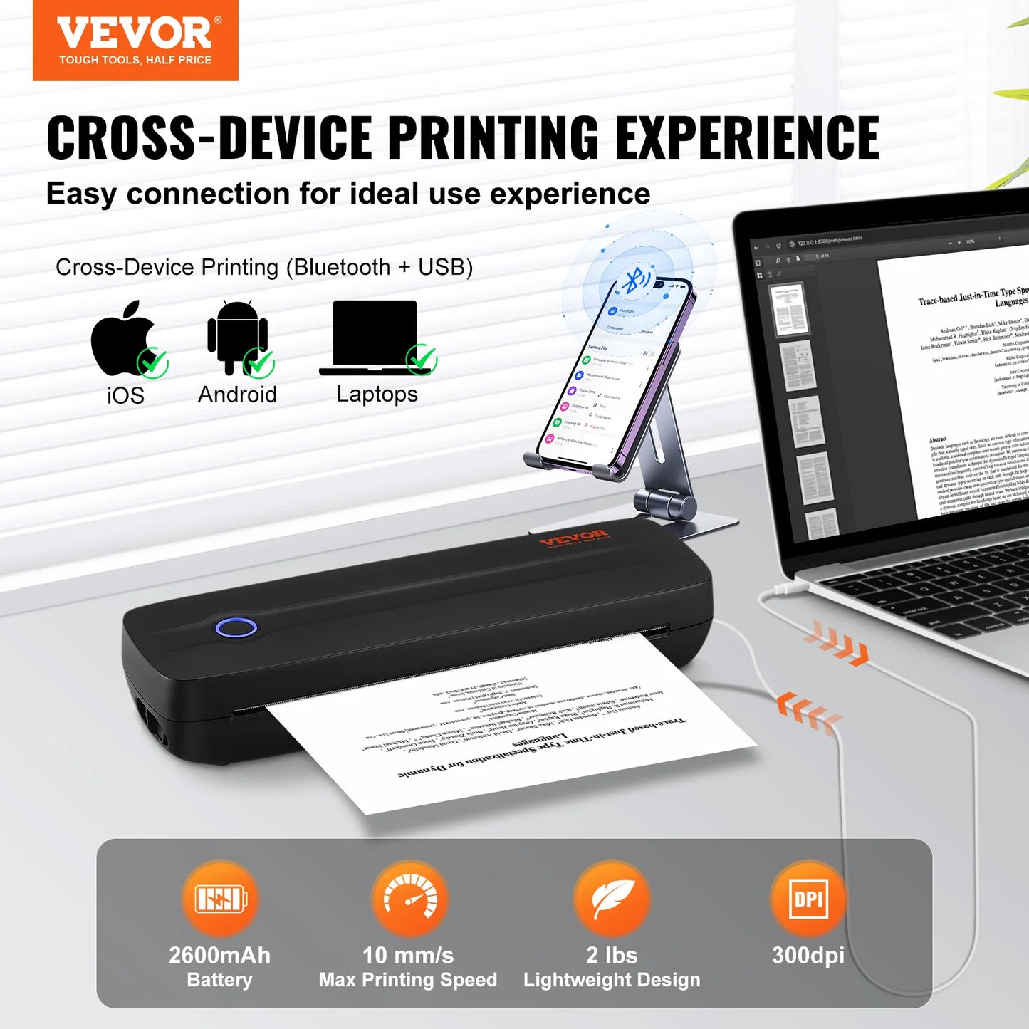 VEVOR Portable Bluetooth Inkless Mobile Thermal Printer